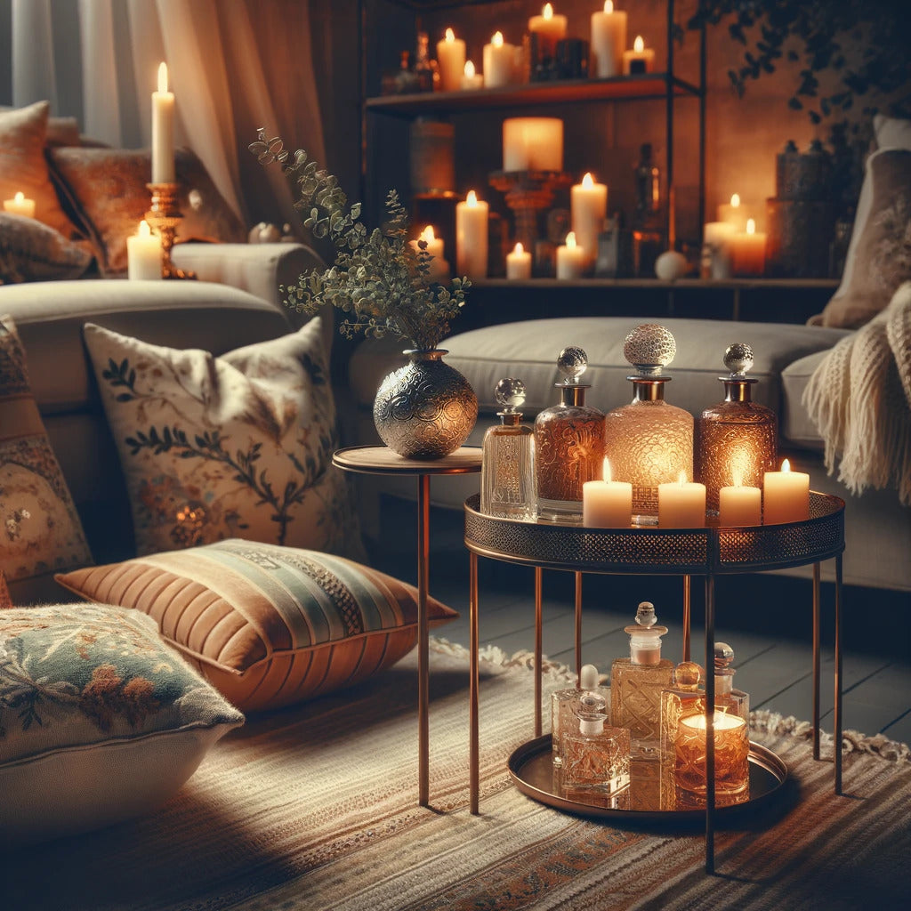 Home Decor with pillows and scented candles