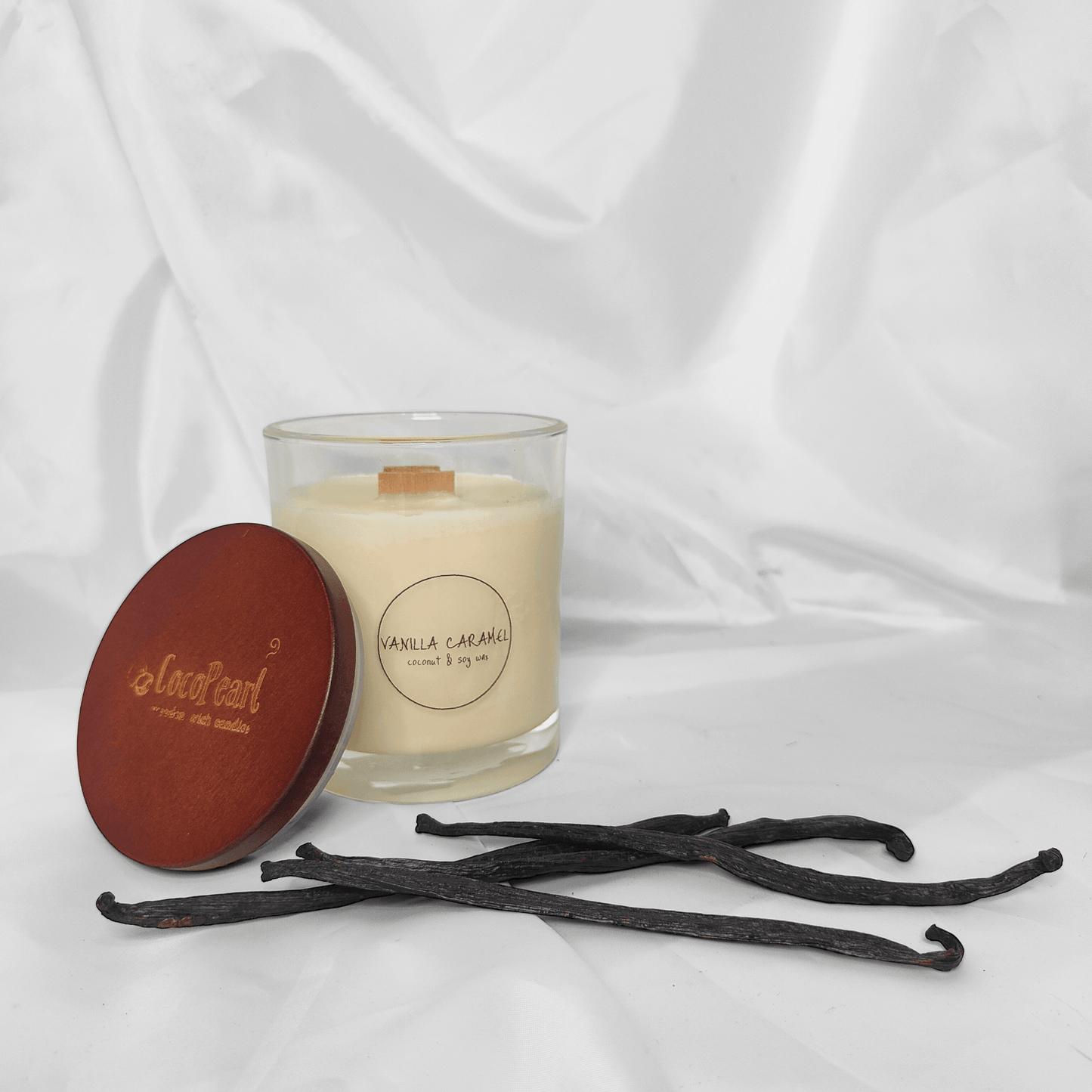 Vanilla caramel | Scented Candle - Wooden wick - Lid Off